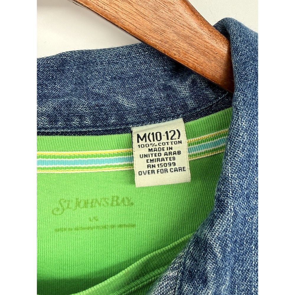 Classic Elements Womens Medium 10-12 Jean Top Green Accents St. Pattys Heart Vtg - Picture 6 of 11